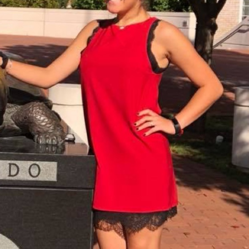 Red dress with black lace